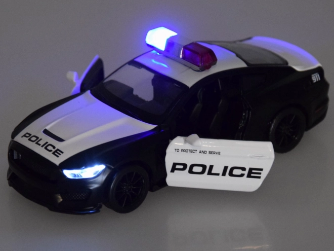 Voiture de police en métal Ford Shelby GT350 à l'échelle 1:32 avec effets de lumières gyrophare