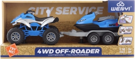 Quad en plastique avec remorque et scooter – Quad avec scooter à piles
