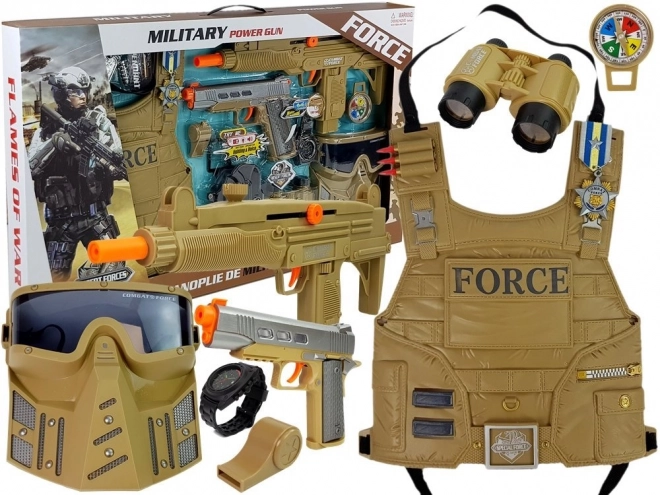 Ensemble militaire Arme Masque Jumelles Gilet Boussole