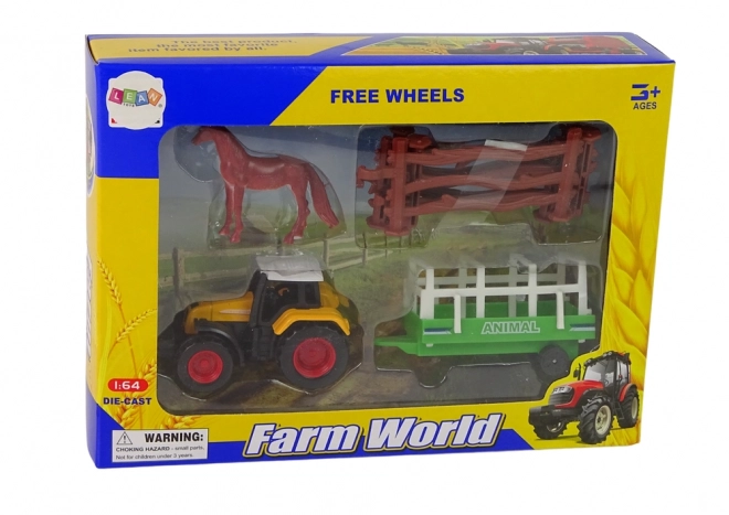 Ensemble de jouets Ferme - Tracteur, Remorque et Cheval 1:64
