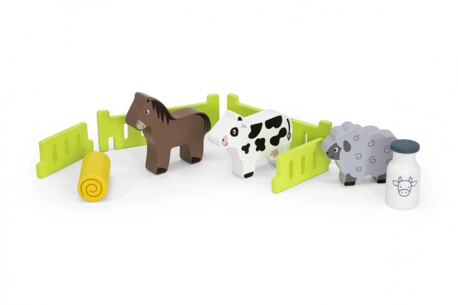 Tracteur en bois avec petits animaux