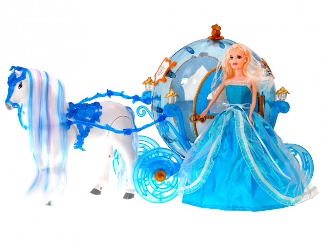 Carrosse de Cendrillon + cheval à crinière marchant hurlant + poupée en robe de bal ZA1362