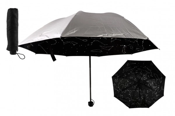 Parapluie ciel étoilé pliant 25cm tissu/métal pour adultes argenté en pochette