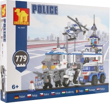 Jeu de construction Dromader Police Voiture+Hélicoptère+Station 23001 779 pièces en boîte 55x43x7 cm