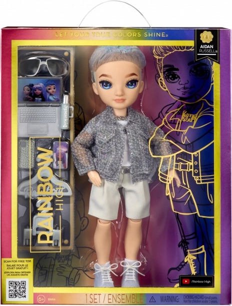 Rainbow High poupée mannequin Aiden Russell violette avec accessoires