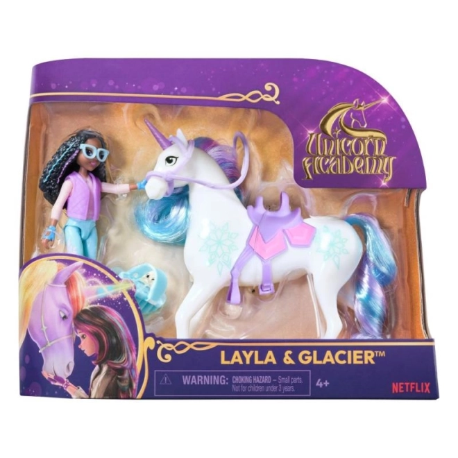 Figurines de l'académie des licornes 11 cm Layla et Glacier