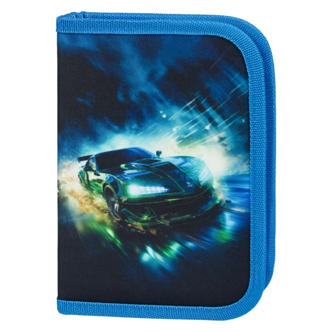 Trousse à un étage avec zip YKK et motif voiture de course