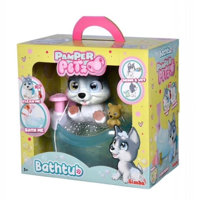 Chiot Husky Pamper Petz dans la baignoire