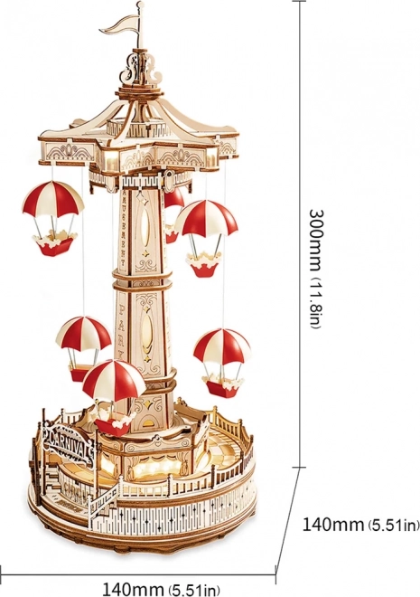 RoboTime Puzzle 3D boîte à musique Carrousel Parachute coloré