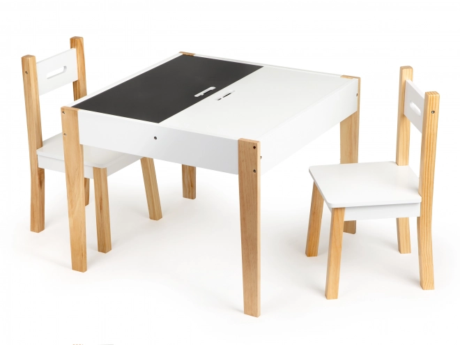 ECOTOYS Table en bois pour enfants avec tableau noir et deux chaises