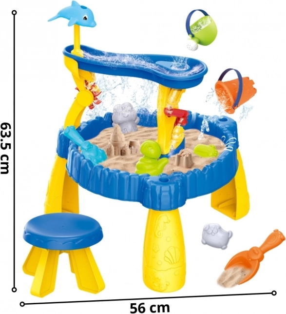 Woopie Table jeu sable et eau XL avec chaise 2-en-1 Dauphin 12 él.