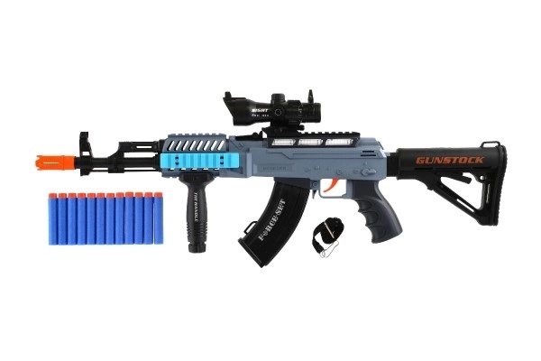 Fusil mitrailleur avec balles en mousse + 12 balles plastique 60cm sur batterie avec lumière, son dans une boîte 65x27x6cm