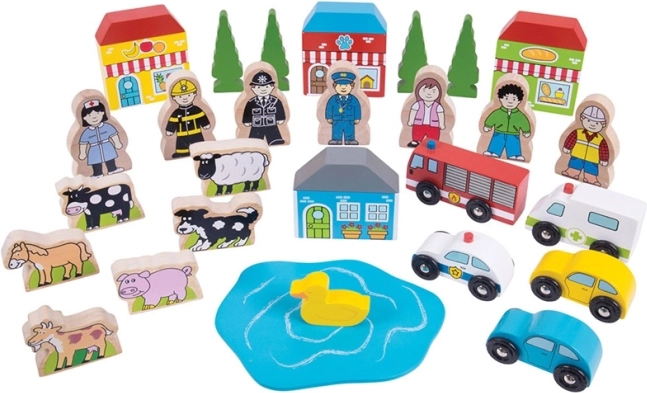 grand ensemble d’accessoires pour circuits de trains en bois BIGJIGS RAIL