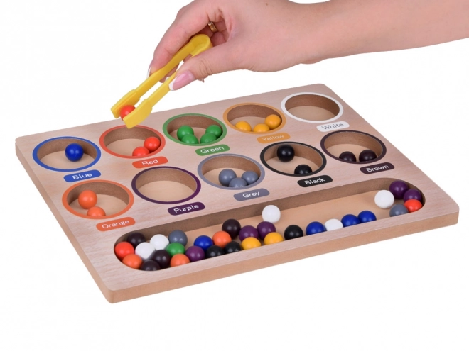 Mosaïque éducative en bois Montessori - billes colorées et trieur