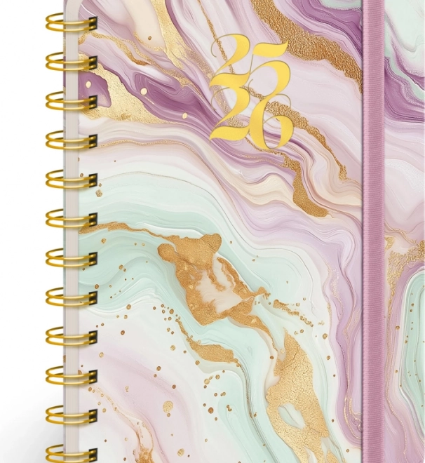 Spiral 18 mois agenda Petito Marbre rose 2025/2026