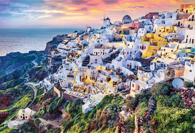 Trefl Ensemble 2en1 Puzzle Magnifique Île de Santorin Grèce 1500 Pièces avec Colle