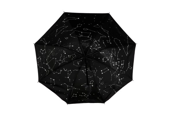 Parapluie ciel étoilé pliant 25cm tissu/métal pour adultes argenté en pochette