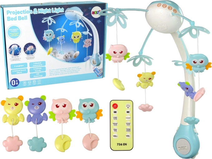 Mobile musical pour lit bébé avec projecteur et télécommande – bleu
