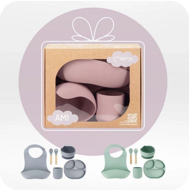 Set de vaisselle en silicone pour enfants MoMi AMI rose
