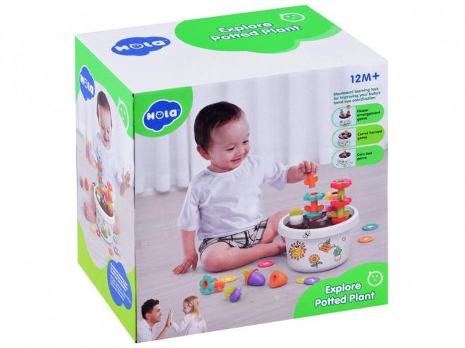 Ensemble éducatif avec pot de fleurs et trieur pyramidal pour enfants à partir de 12 mois - Hola