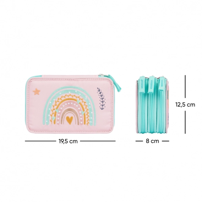 BAAGL Trousse d'école à trois étages Arc-en-ciel rose