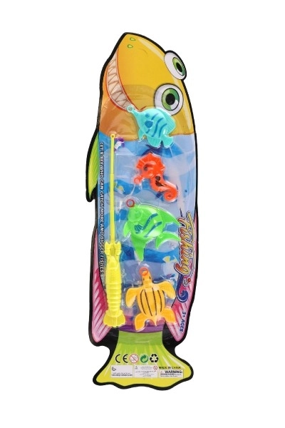Jeu de poisson/pêcheur avec canne à pêche 26cm plastique 5 couleurs sur carte 15,5x49x2cm