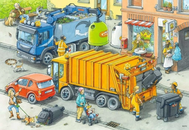 Puzzle Ravensburger Eboueurs et Dépanneuse 2x24 pièces