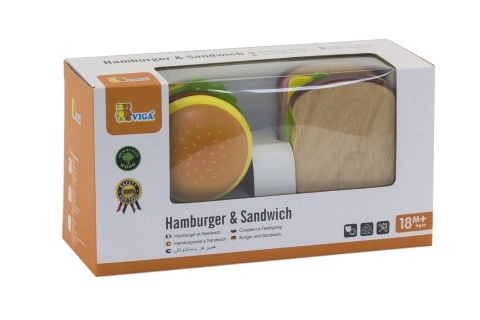 Hamburger et sandwich en bois