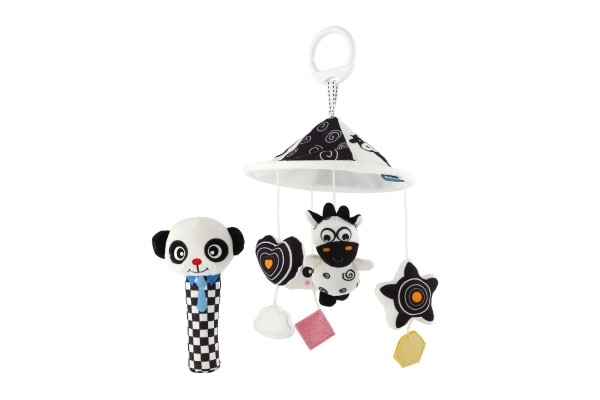 Mobile au-dessus du lit animaux en peluche noir et blanc dans une boîte 30x22x5,5cm 0+