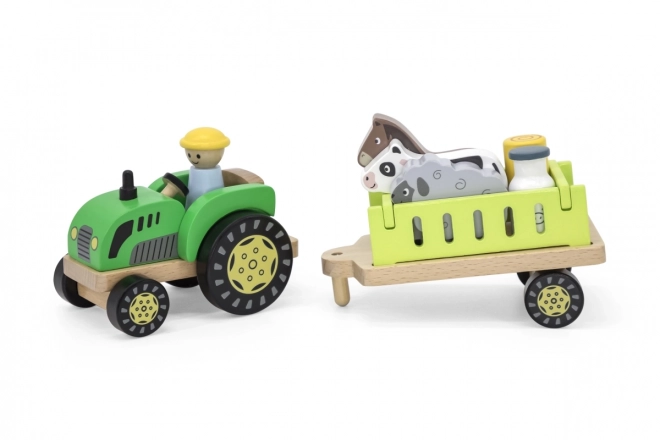 Tracteur en bois avec petits animaux