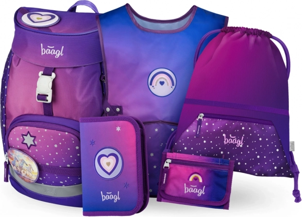 Set scolaire Chevaux Cœur : sac à dos, trousse, sac, tablier, porte-monnaie