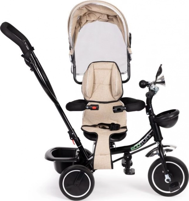 ECOTOYS Tricycle avec toit et tige de guidage beige