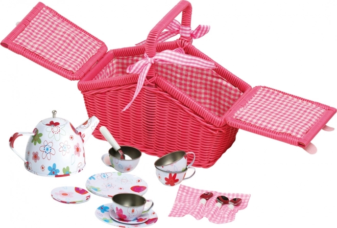 Petit panier de pique-nique rose Small Foot avec vaisselle