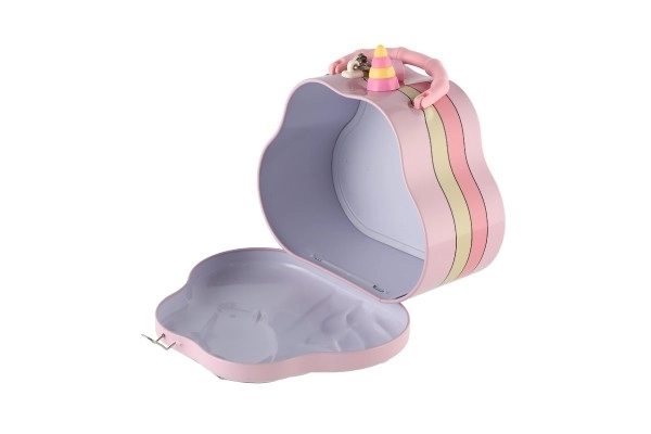 Tirelire sac à main licorne en métal avec serrure 15x14cm 3 couleurs dans une boîte en plastique