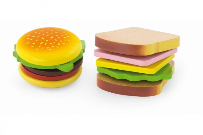Hamburger et sandwich en bois