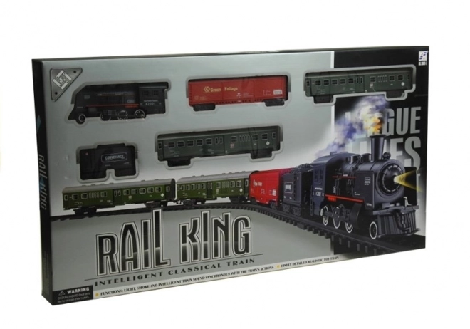 Grand train avec fumée lumineuse + 4 wagons Rails 156 cm