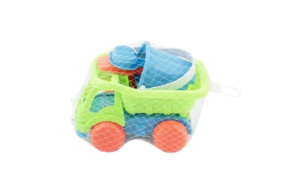 Camion de sable avec accessoires en plastique 16cm 2 couleurs dans le filet