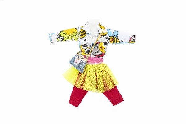 Robes/Vêtements courts pour poupées, assortiment de types en sac 22x30 cm