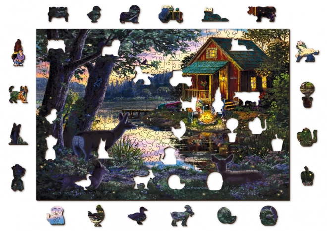 Wooden City Puzzle en bois Soirée dans la maison au bord du lac 2 en 1, 505 pièces EKO