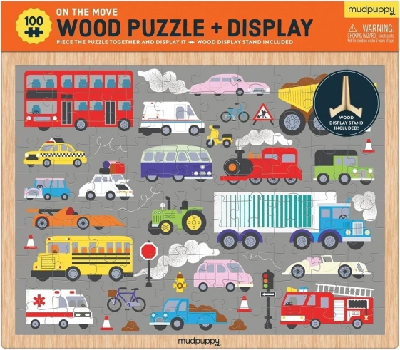mudpuppy puzzle en bois moyens de transport avec support 100 pièces