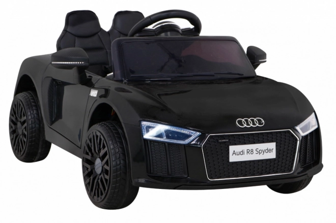 Audi R8 voiture électrique enfant noire avec télécommande, roues EVA, démarrage lent et MP3 LED