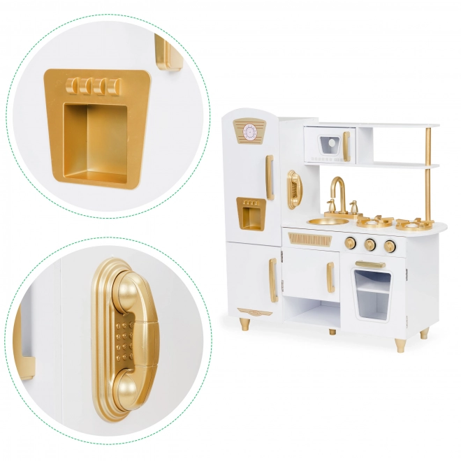 Grande cuisine en bois pour enfants, blanc et or, ECOTOYS
