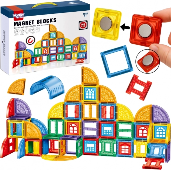 Jeu de construction magnétique 3D WOOPIE – coffret éducatif Château, 100 pièces