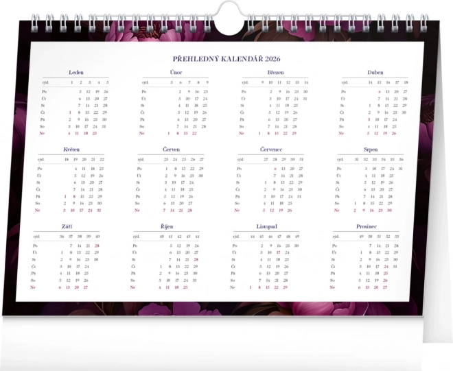 Calendrier de planification hebdomadaire Fleurs violettes 2026, 30 x 21 cm