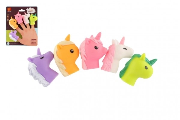 Marionnette à doigt licorne 5pcs caoutchouc 6cm sur carte 16,5x20cm