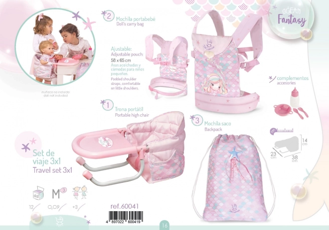 DeCuevas 60041 Ensemble de voyage pour poupées 3 en 1 Ocean Fantasy 2021