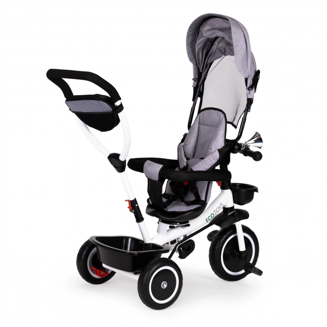 ECOTOYS Tricycle avec pare-soleil et barre de poussée - gris