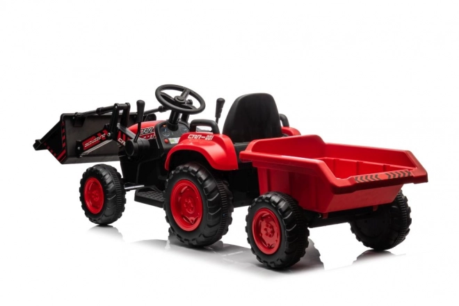 Tracteur rouge pour enfants avec batterie rechargeable et godet