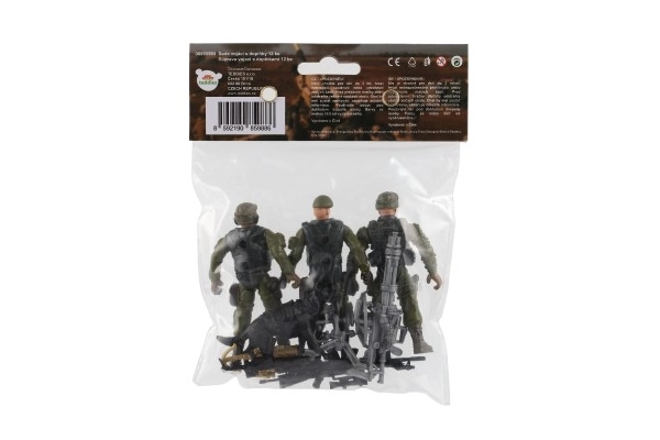 Set de soldats avec chien et accessoires 12 pièces en plastique dans un sachet 17x20x3cm