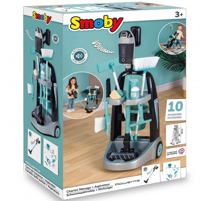 Smoby Rowenta Chariot de nettoyage avec aspirateur à tige